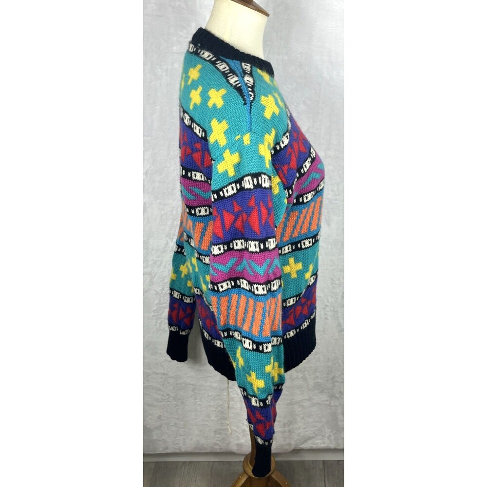 Vintage Columbia Women's Sweater 100% Wool Y2K Artsy Skiing Multi Size Medium - Picture 6 of 12